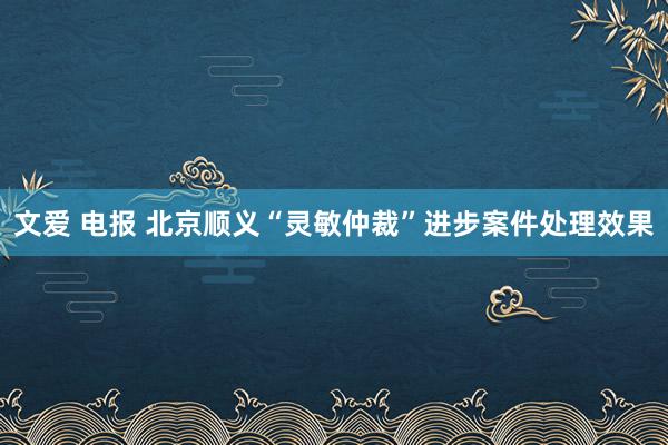 文爱 电报 北京顺义“灵敏仲裁”进步案件处理效果